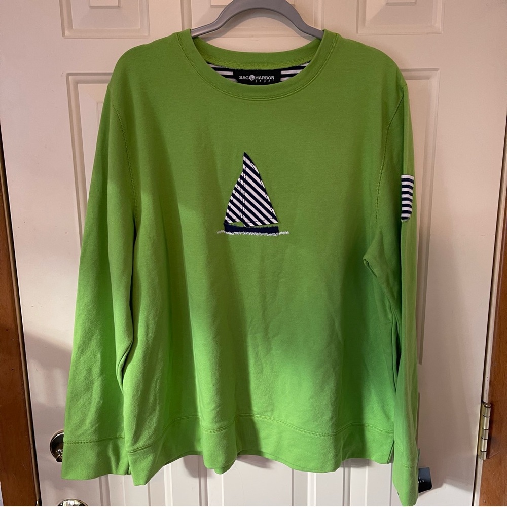 Sag Harbor Green Nautical Sweatshirt with Sailboat Design